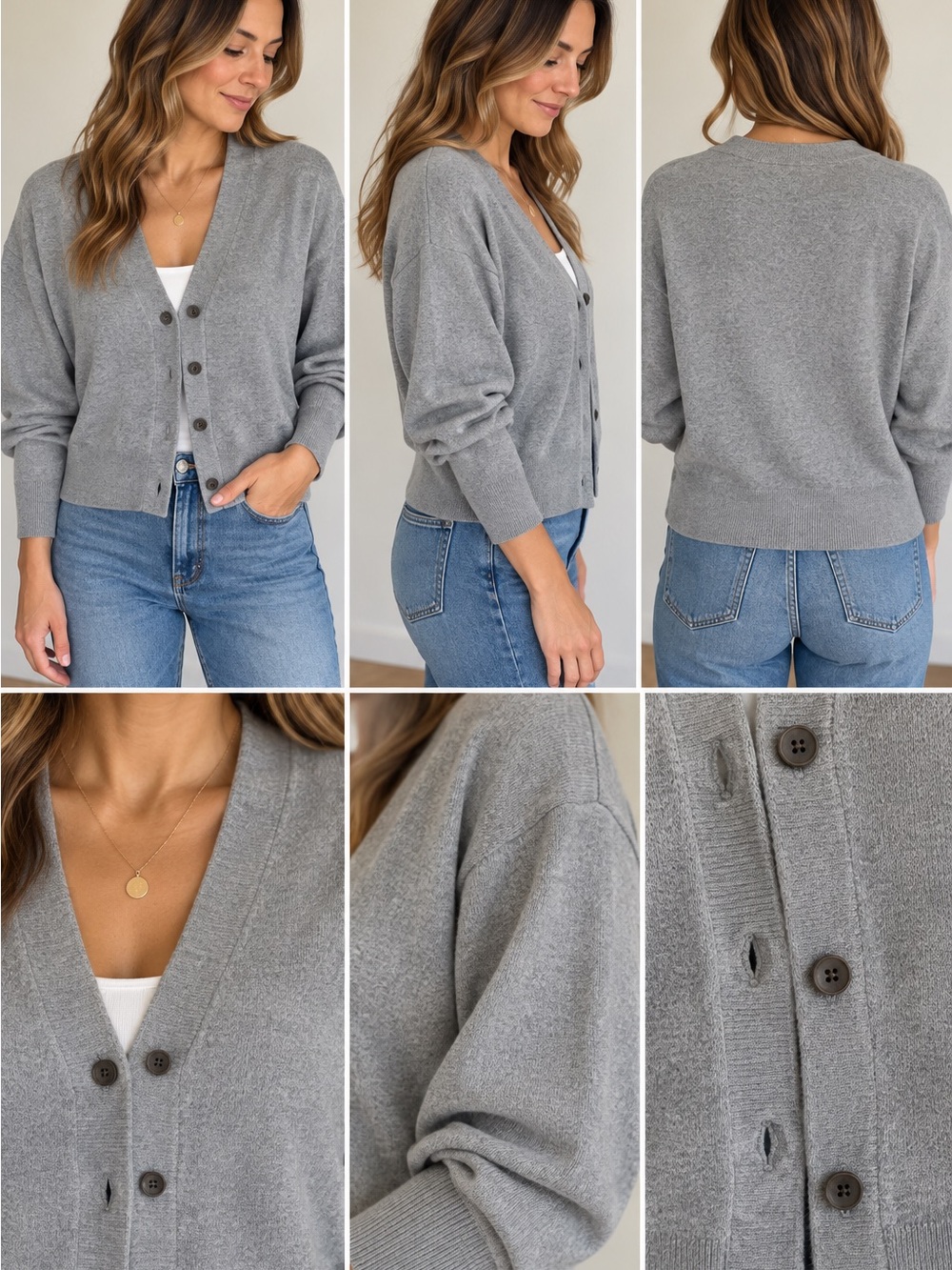 RW&CO. Gray V-Neck Button Cardigan